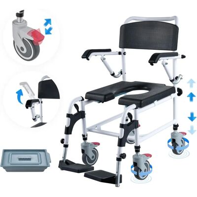 Succebuy Sedia a rotelle con WC e doccia - 4-in-1, Regolabile, Secchio rimovibile Succebuy Sedia a rotelle con WC e doccia - 4-in-1, Regolabile, Secchio rimovibile