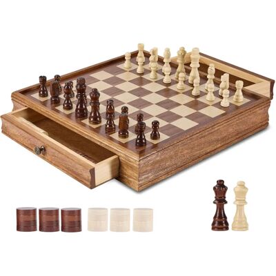 Jeu d'Échecs en Noyer Vevor - 15 pouces avec tiroir - Publicité Jeu d'Échecs en Noyer Vevor - 15 pouces avec tiroir - Publicité