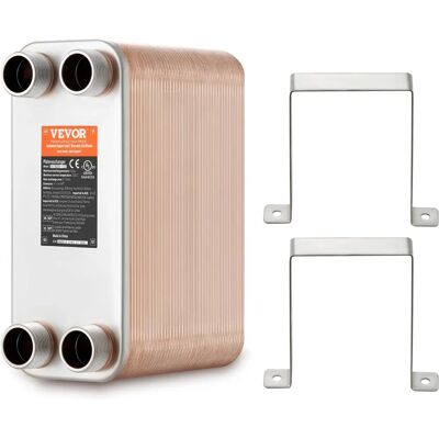 Vevor - Intercambiador de calor de agua a agua, 80 placas, acero inoxidable + cobre 5x12" Vevor - Intercambiador de calor de agua a agua, 80 placas, acero inoxidable + cobre 5x12"