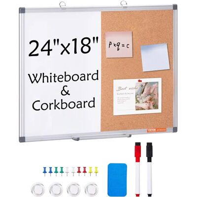 Succebuy Combo Tableau Blanc et Cork avec Cadre en Aluminium - 24x18" Mural - Publicité Succebuy Combo Tableau Blanc et Cork avec Cadre en Aluminium - 24x18" Mural - Publicité