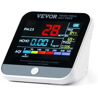Vevor Moniteur de Qualité de l'Air - 8-en-1 Capteur Professionnel PM1.0/2.5/10, HCHO, TVOC, Temp, Humidité - Publicité Vevor Moniteur de Qualité de l'Air - 8-en-1 Capteur Professionnel PM1.0/2.5/10, HCHO, TVOC, Temp, Humidité - Publicité