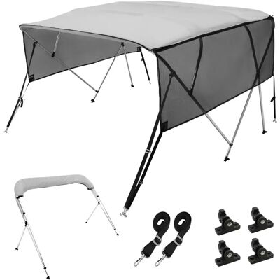 MOPHORN Vevor - Bootssschutz mit 4 Bögen, Abnehmbare Netzwände, 600D Polyester-Dach - Hellgrau - Bootsabdeckung MOPHORN Vevor - Bootssschutz mit 4 Bögen, Abnehmbare Netzwände, 600D Polyester-Dach - Hellgrau - Bootsabdeckung