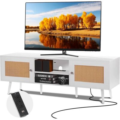 Vevor Soporte de TV de Ratán Blanco con USB y Enchufe - Soporte para TV de 65 Pulgadas Vevor Soporte de TV de Ratán Blanco con USB y Enchufe - Soporte para TV de 65 Pulgadas