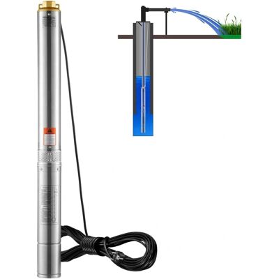 Pompa Sommersa in Acciaio Inox Vevor - 1500W, 9.8 m³/h, 108m, Cavo 9.1m Pompa Sommersa in Acciaio Inox Vevor - 1500W, 9.8 m³/h, 108m, Cavo 9.1m