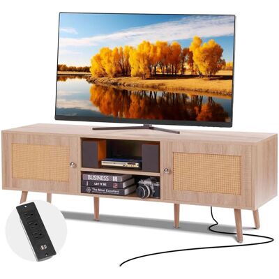 Vevor Rattan-TV-Ständer - Modernes Boho 65-Zoll-TV-Möbel mit USB & Steckdose Vevor Rattan-TV-Ständer - Modernes Boho 65-Zoll-TV-Möbel mit USB & Steckdose