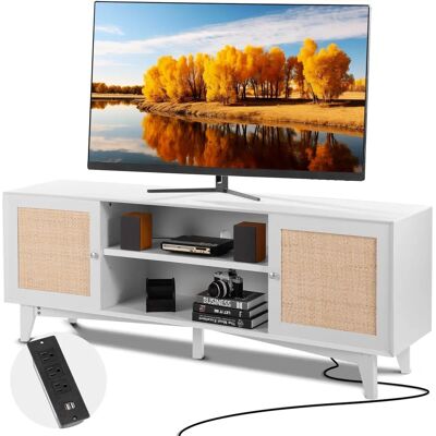 Succebuy Rattan TV Stand - 191cm - Weiß - Für 75" Fernseher Succebuy Rattan TV Stand - 191cm - Weiß - Für 75" Fernseher