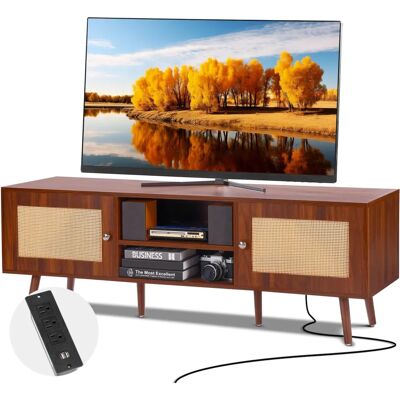 Support TV en Rotin Vevor - Style Mid-Century Moderne avec USB et Prise - Publicité Support TV en Rotin Vevor - Style Mid-Century Moderne avec USB et Prise - Publicité