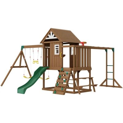 Succebuy Ensemble de Balancelles en Bois - 10 en 1 avec Toboggan et Jouets de Cuisine - Publicité Succebuy Ensemble de Balancelles en Bois - 10 en 1 avec Toboggan et Jouets de Cuisine - Publicité