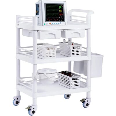 Vevor 3-szintes laboratóriumi kocsi tálcákkal - Fehér Vevor 3-szintes laboratóriumi kocsi tálcákkal - Fehér