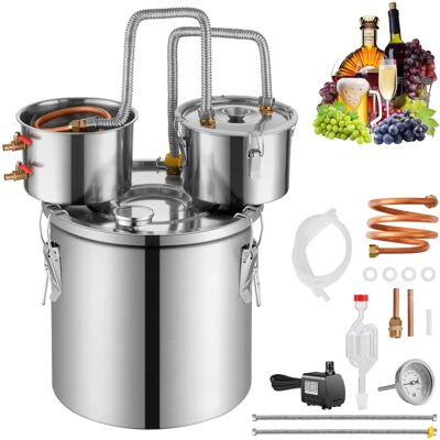 Vevor Alkohol-Destillierapparat - 8 Gal Edelstahl Wasser-Alkohol-Destillier mit Kupferspirale - Silber Vevor Alkohol-Destillierapparat - 8 Gal Edelstahl Wasser-Alkohol-Destillier mit Kupferspirale - Silber
