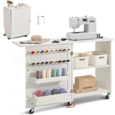 Vevor Mesa de Costura Plegable Blanca con Almacenamiento y Ruedas - Escritorio para Máquina de Coser Vevor Mesa de Costura Plegable Blanca con Almacenamiento y Ruedas - Escritorio para Máquina de Coser