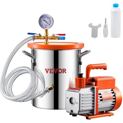 Vevor 11,36L vákuumkamra készlet - 3,5 CFM szivattyú gyanták de-győződéséhez Vevor 11,36L vákuumkamra készlet - 3,5 CFM szivattyú gyanták de-győződéséhez