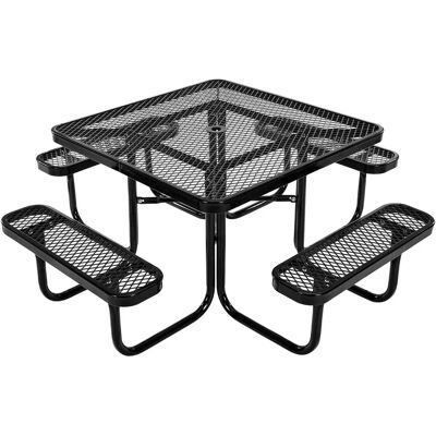 Succebuy Black Heavy Duty Steel Picnic Table with Umbrella Hole - Outdoor Dining Furniture Succebuy Black Heavy Duty Steel Picnic Table with Umbrella Hole - Outdoor Dining Furniture