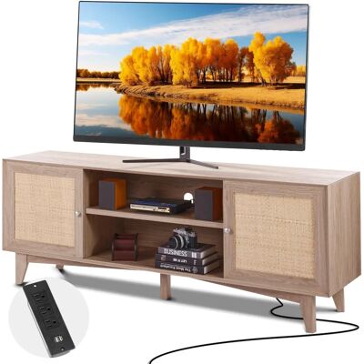 Vevor Rattan TV-Ständer 75 Zoll mit integriertem Stromanschluss Vevor Rattan TV-Ständer 75 Zoll mit integriertem Stromanschluss