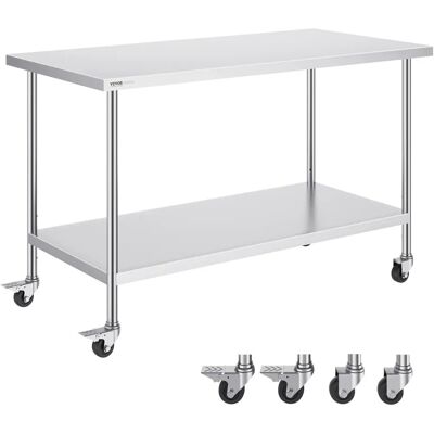 Mesa de Trabajo de Acero Inoxidable Vevor - Ajustable, con Ruedas - 30x60 pulgadas Mesa de Trabajo de Acero Inoxidable Vevor - Ajustable, con Ruedas - 30x60 pulgadas