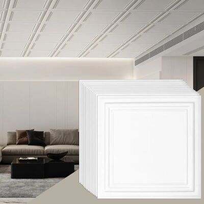 Vevor Carreaux de Plafond - Pack de 16, 20x20 in, Polystyrène Premium, Revêtement de Plafond de Sous-sol - Publicité Vevor Carreaux de Plafond - Pack de 16, 20x20 in, Polystyrène Premium, Revêtement de Plafond de Sous-sol - Publicité