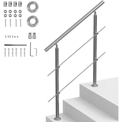 Pasamanos de Acero Inoxidable VEVOR - 100cm, 2 Travesaños - Barandilla para Escaleras y Balcones Pasamanos de Acero Inoxidable VEVOR - 100cm, 2 Travesaños - Barandilla para Escaleras y Balcones