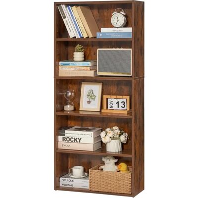 Vevor 5-stöckiges schmales Bücherregal 53" Holz offenes Regal verstellbare Regale Braun - Bücherregal Vevor 5-stöckiges schmales Bücherregal 53" Holz offenes Regal verstellbare Regale Braun - Bücherregal