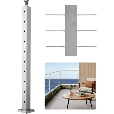 Succebuy Poste de pasamanos de cable plateado - Modelo HR-012G - Agujero horizontal, 36x2x2 pulgadas Succebuy Poste de pasamanos de cable plateado - Modelo HR-012G - Agujero horizontal, 36x2x2 pulgadas