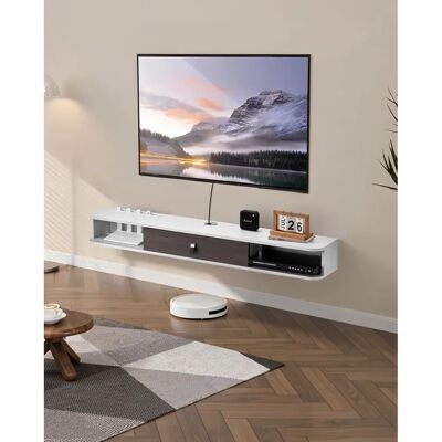 Support TV Flottant Blanc Vevor - Centre de divertissement 55 pouces avec trou pour câble - Publicité Support TV Flottant Blanc Vevor - Centre de divertissement 55 pouces avec trou pour câble - Publicité