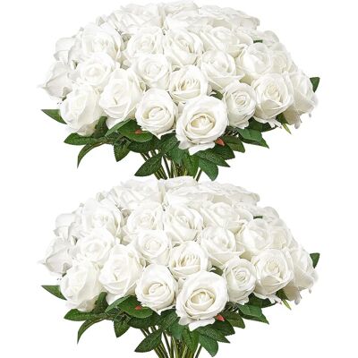 Succebuy Fiori Artificiali Bianchi - 60 pezzi Doccia nuziale finta per mazzi di nozze fai da te Succebuy Fiori Artificiali Bianchi - 60 pezzi Doccia nuziale finta per mazzi di nozze fai da te