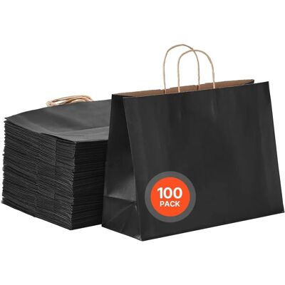 Succebuy Kraft Papírzacskók - Fogantyúk - 16x6x12 - Fekete - Újrahasználható & Újrahasznosított Succebuy Kraft Papírzacskók - Fogantyúk - 16x6x12 - Fekete - Újrahasználható & Újrahasznosított