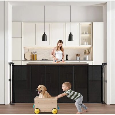 Succebuy Black Retractable Baby Gate, 870mm Tall, Extends to 1800mm Succebuy Black Retractable Baby Gate, 870mm Tall, Extends to 1800mm