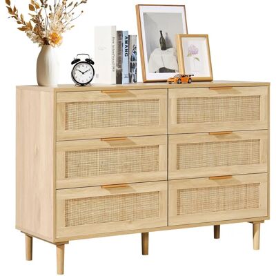 Vevor 6 Drawer Rattan Dresser - Modern Wood Boho Storage Vevor 6 Drawer Rattan Dresser - Modern Wood Boho Storage