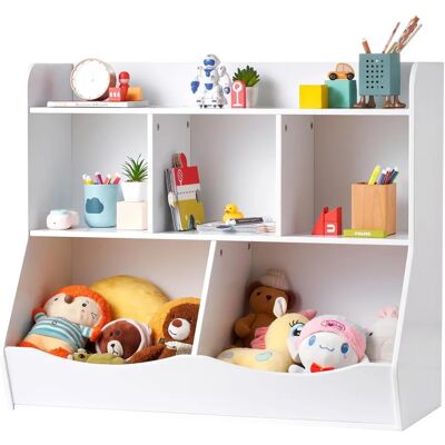 Organizzatore di stoccaggio giocattoli in legno bianco VEVOR con 5 scomparti Organizzatore di stoccaggio giocattoli in legno bianco VEVOR con 5 scomparti