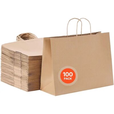 Succebuy Kraftpapiertüten - 100 Stück, 16x6x12 Zoll, Braun - Papiertragetaschen Succebuy Kraftpapiertüten - 100 Stück, 16x6x12 Zoll, Braun - Papiertragetaschen