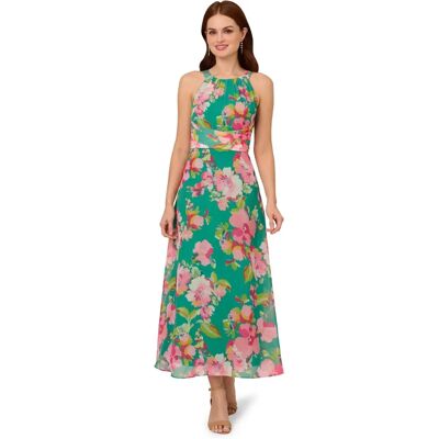 Adrianna Papell Green Floral Chiffon Halter Dress - dress Adrianna Papell Green Floral Chiffon Halter Dress - dress