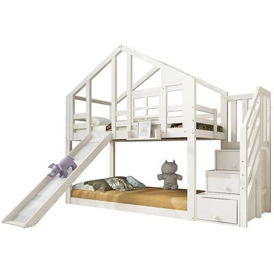 DripeX - Lits superposé 2x90x200 - Pin + MDF - Blanc DripeX - Lits superposé 2x90x200 - Pin + MDF - Blanc