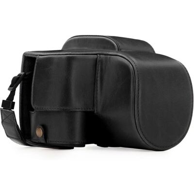 MegaGear Panasonic Lumix DC-FZ80 FZ82 Bolsa para Câmera - Couro, Preto, com Alça e Acesso à Bateria MegaGear Panasonic Lumix DC-FZ80 FZ82 Bolsa para Câmera - Couro, Preto, com Alça e Acesso à Bateria