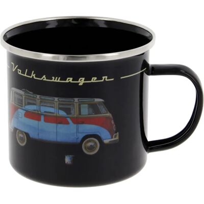 VW Collection BLACK BULLI Enamel Mug - 500ml - Steel Rim VW Collection BLACK BULLI Enamel Mug - 500ml - Steel Rim
