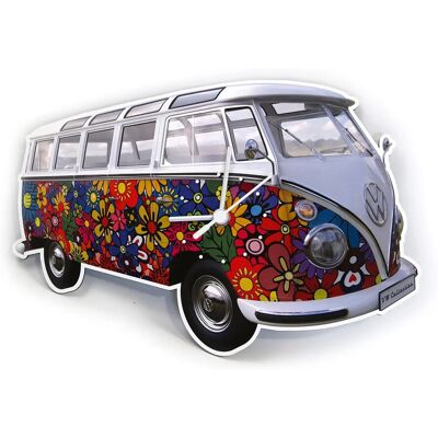Volkswagen T1 Bulli Bloemen Power Wandklok - 28x18x2,5cm Volkswagen T1 Bulli Bloemen Power Wandklok - 28x18x2,5cm