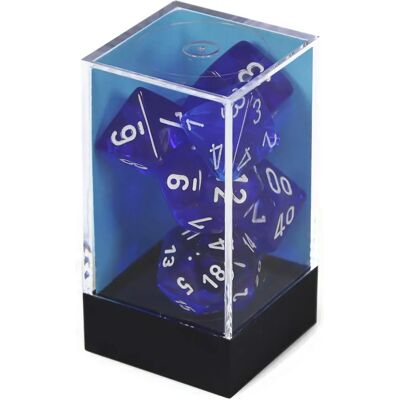 Ensemble de Dés D7 Polyédriques Bleu/Blanc - Bords Aiguisés, Translucide - Publicité Ensemble de Dés D7 Polyédriques Bleu/Blanc - Bords Aiguisés, Translucide - Publicité