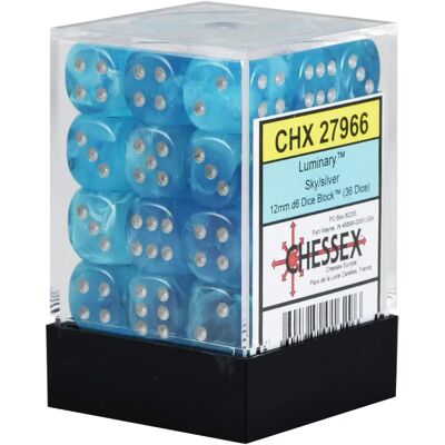 Chessex Bleu ciel 12mm D6 Ensemble de dés lumineux - Type de dés - Publicité Chessex Bleu ciel 12mm D6 Ensemble de dés lumineux - Type de dés - Publicité