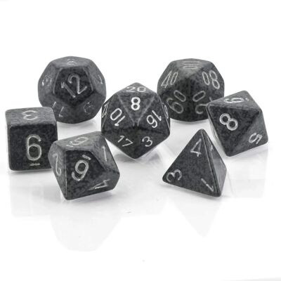 Ensemble de Dés Polyhédriques Chessex D7 - Argenté Moustachu - Accessoire de Jeu - Publicité Ensemble de Dés Polyhédriques Chessex D7 - Argenté Moustachu - Accessoire de Jeu - Publicité