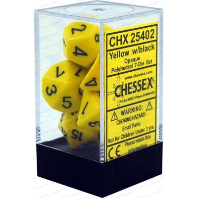 Chessex Jaune/Noir Ensemble de Dés D7 à Bords Aiguisés - Ensemble de Dés - Publicité Chessex Jaune/Noir Ensemble de Dés D7 à Bords Aiguisés - Ensemble de Dés - Publicité