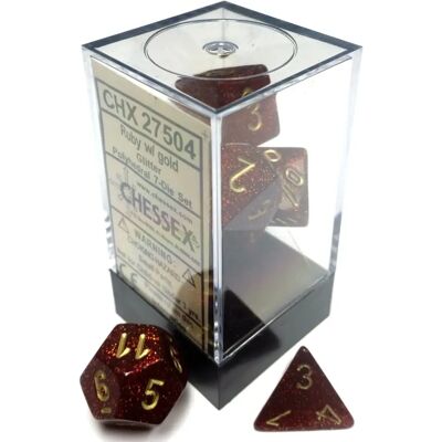 Chessex RUBY/GOLD Ensemble de Dés D7 - Polyédres avec Paillettes - Publicité Chessex RUBY/GOLD Ensemble de Dés D7 - Polyédres avec Paillettes - Publicité