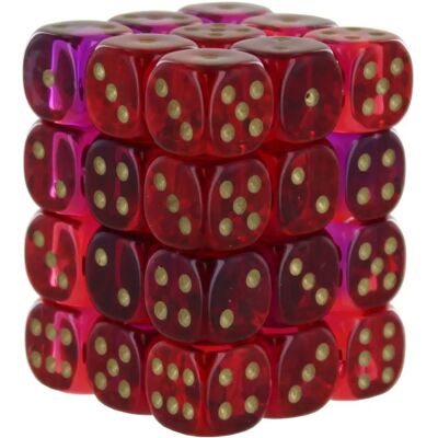 Chessex Gemini 12mm D6 Bloc de Dés - Rouge-Violet/Or - Dés, Accessoires de Jeu - Publicité Chessex Gemini 12mm D6 Bloc de Dés - Rouge-Violet/Or - Dés, Accessoires de Jeu - Publicité