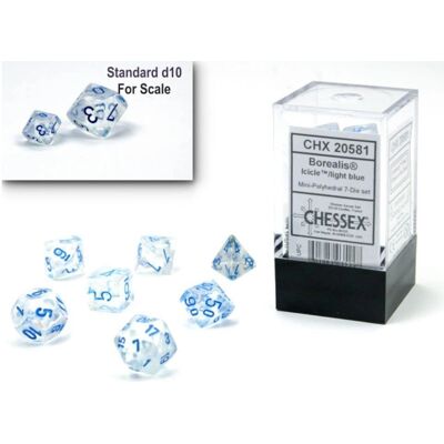 Ensemble de Dés Polyédriques Luminary Mini Borealis Bleu Chessex - Set de Dés - Publicité Ensemble de Dés Polyédriques Luminary Mini Borealis Bleu Chessex - Set de Dés - Publicité