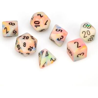 Ensemble de 7 dés polyédriques Chessex - Couleurs variées - Publicité Ensemble de 7 dés polyédriques Chessex - Couleurs variées - Publicité