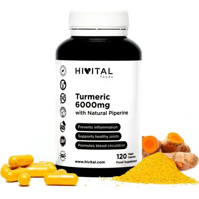 Hivital Cúrcuma 6000 mg con pimienta negra - Cápsulas veganas Hivital Cúrcuma 6000 mg con pimienta negra - Cápsulas veganas