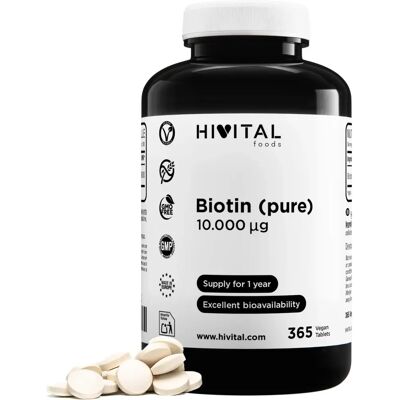 Biotina 10.000 mcg - Tabletas Veganas - Suministro Anual Biotina 10.000 mcg - Tabletas Veganas - Suministro Anual
