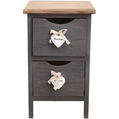 Rebecca Graues Holz Nachttisch - Nachttisch mit 2 Schubladen - Shabby Stil Rebecca Graues Holz Nachttisch - Nachttisch mit 2 Schubladen - Shabby Stil