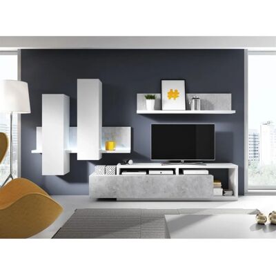 Fun Moebel - BENDY - Weiß - Betonoptik - Wohnwand Fun Moebel - BENDY - Weiß - Betonoptik - Wohnwand