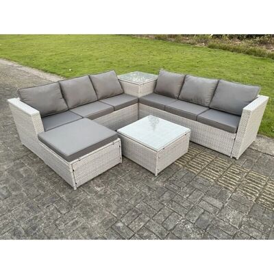 Fimous Hellgraue Rattans Garteneckmöbel-Set mit Sofa, Tisch, Fußhocker - Gartenmöbelset Fimous Hellgraue Rattans Garteneckmöbel-Set mit Sofa, Tisch, Fußhocker - Gartenmöbelset