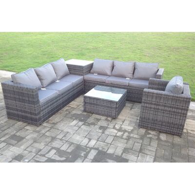Fimous 7-Sitzer Dunkelgraues Rattan Gartensofa - Gartenmöbel Fimous 7-Sitzer Dunkelgraues Rattan Gartensofa - Gartenmöbel