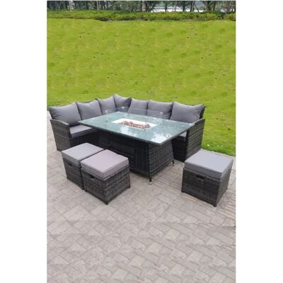 Fimous - Rattan-Sofa Feuerstelle Set - Dunkelgrau - Gartenset Fimous - Rattan-Sofa Feuerstelle Set - Dunkelgrau - Gartenset